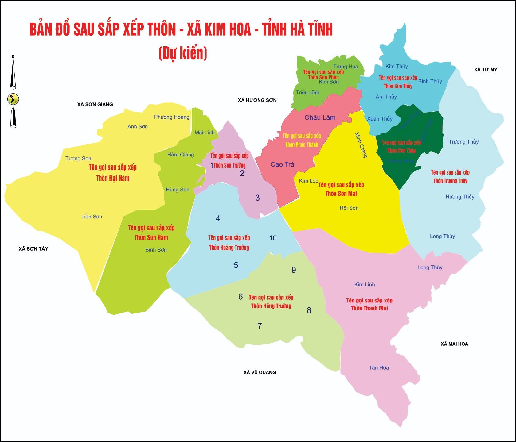 Dự kiến xã Kim Hoa có 12 thôn sau sắp xếp