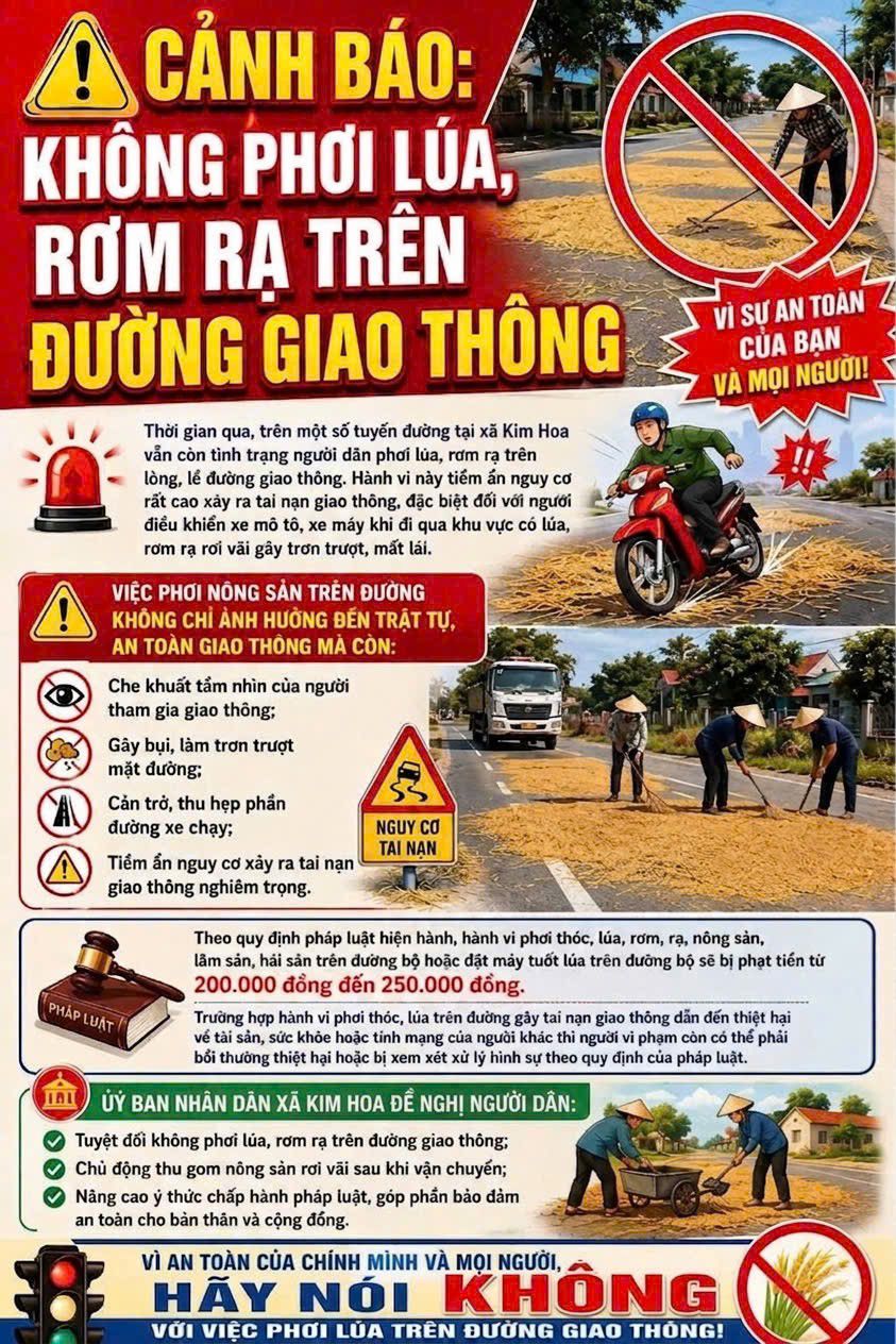 Chung tay giữ gìn ATGT - Không phơi lúa, rơm rạ, vật cản trên đường 