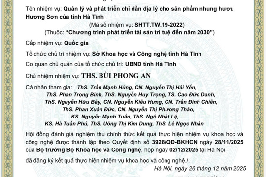 Chứng nhận đăng ký kết quả thực hiện Khoa học - Công nghệ sử dụng ngân sách nhà nước 