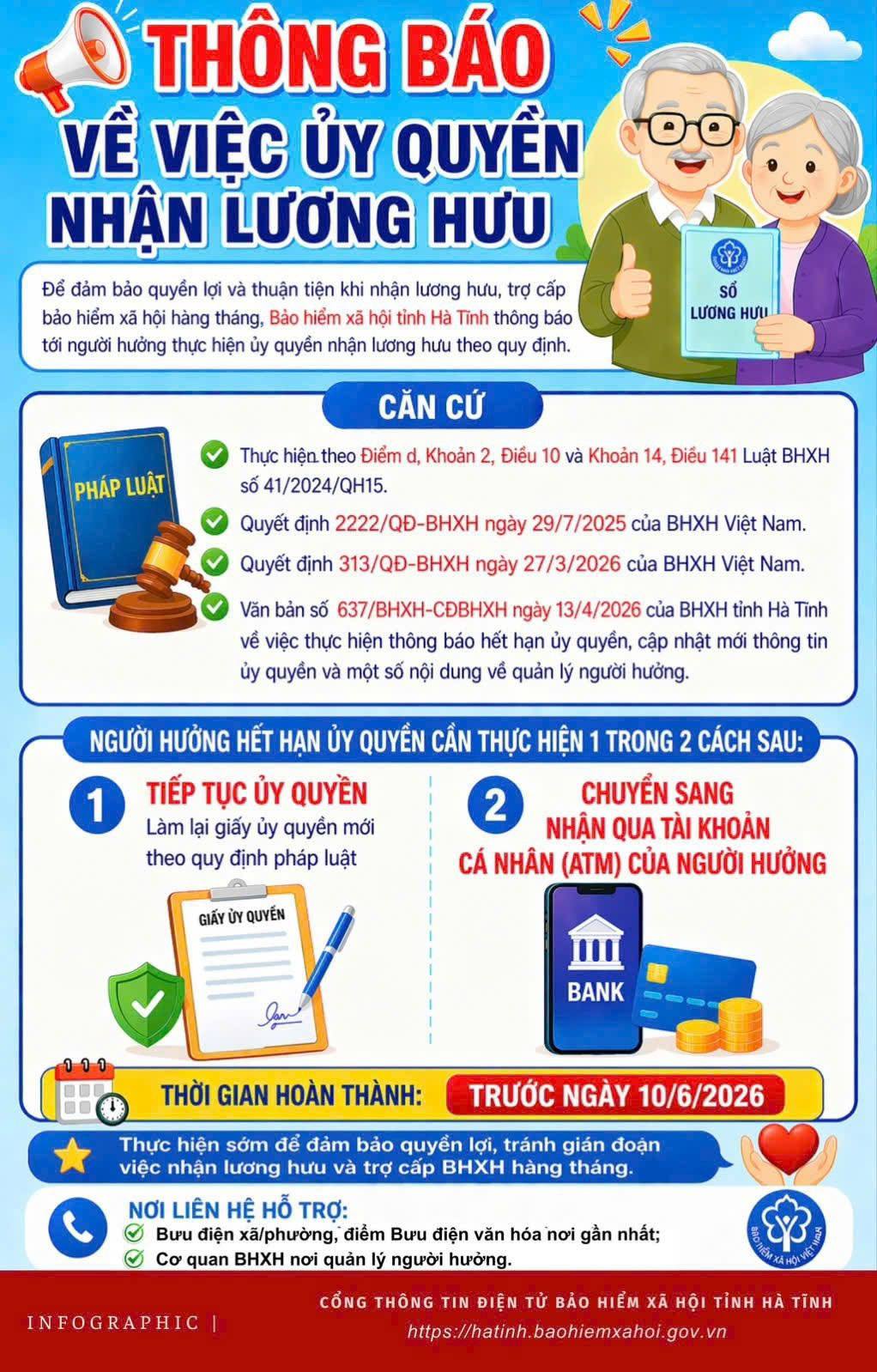 Thông báo về việc ủy quyền nhận lương hưu 